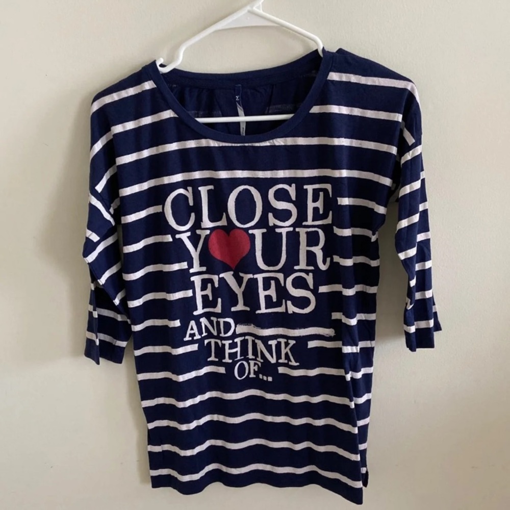 Stradivarius Women Stripped Navy Top Love